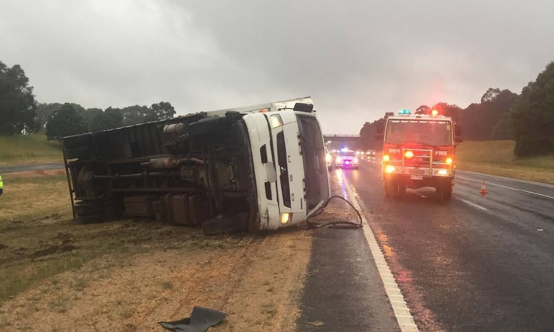 The truck almost rolled into oncoming traffic. Photo: Ben Hopkins.