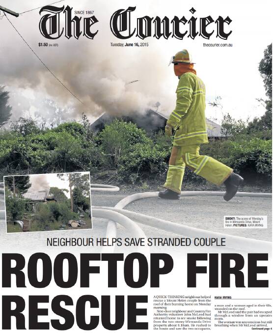 The Courier's front page on the day after the fire.