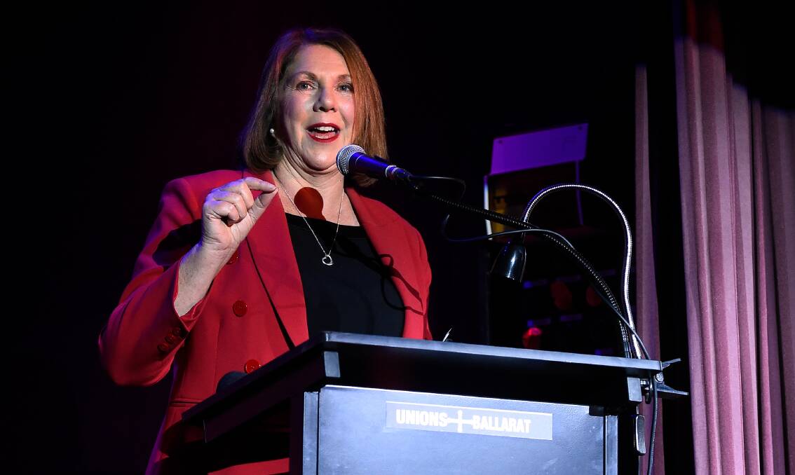 Catherine King during her victory speech at Ballarat Trades Hall on election night in 2022. Picture: Adam Trafford.