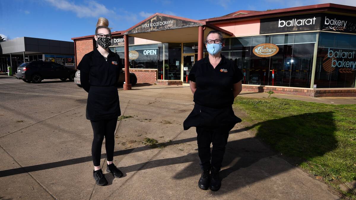 Ballarat Bakery employee Emily Hayward and manager Glenyce Green out the front of the Latrobe Street business which reopened on Tuesday morning. Picture: Adam Trafford.