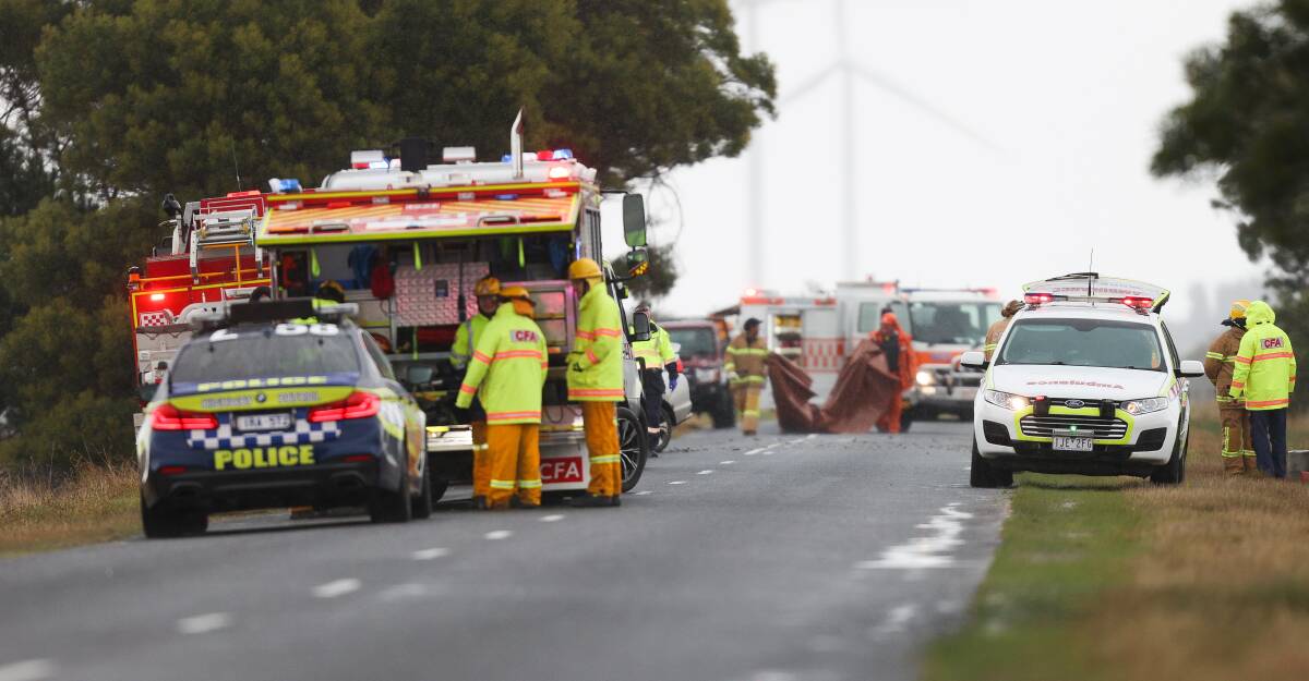 Emergency services at the crash site in Chepstowe. Picture: Luke Hemer.