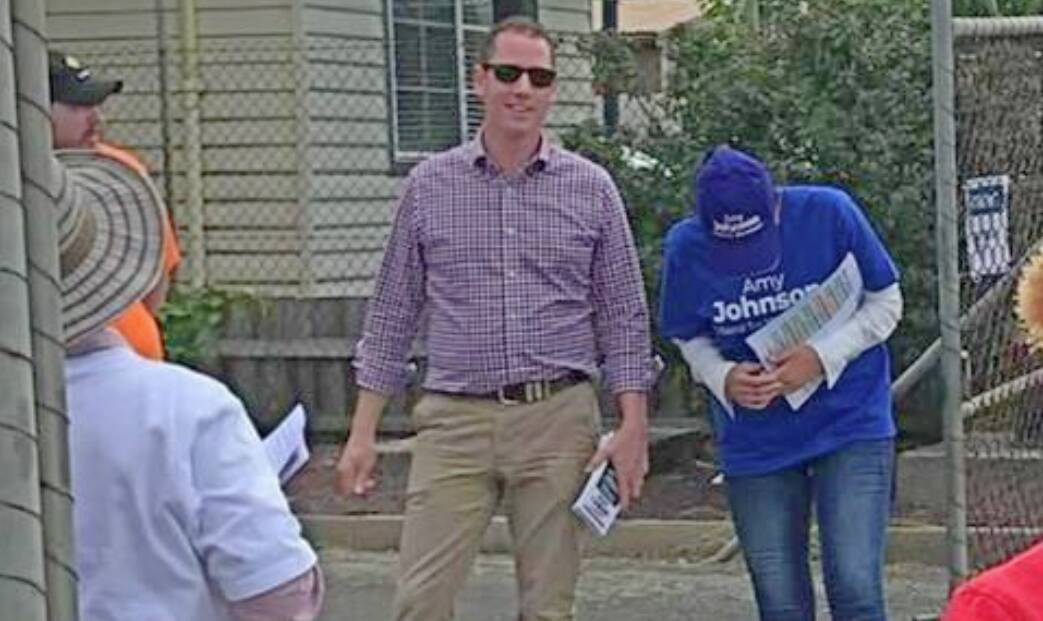 Western Victoria Liberal MP Joshua Morris and Liberal Wendouree candidate Amy Johnson at the polling booth earlier this week.