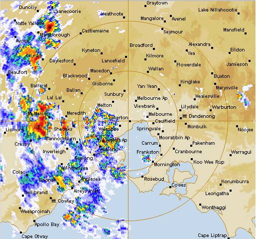 There were heavy storms to Ballarat's south about 1pm.