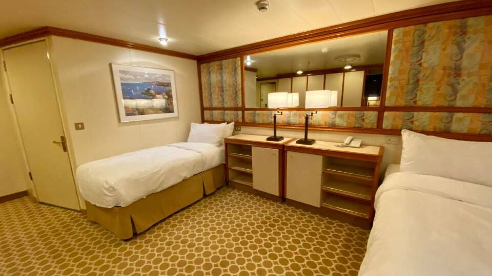 The room where Ballarat's Lyn Hedger and her daughter Clare are in lockdown, aboard the Diamond Princess.