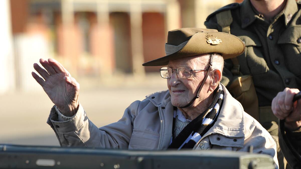 William (Bill) Tregenna, aged 101, in the Sebastopol Anzac Day March. Photo: Lachlan Bence.