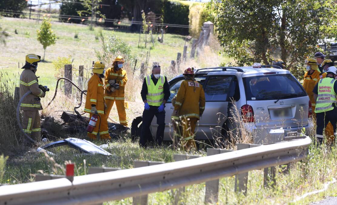 Emergency services at the scene of the crash. Photos: Lachlan Bence.
