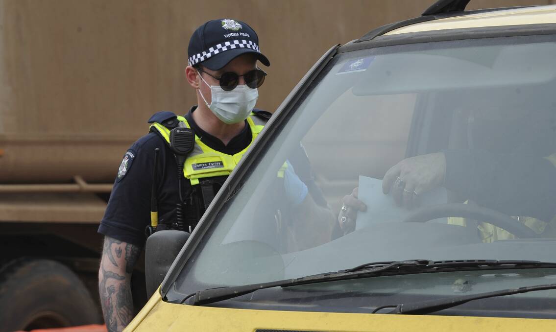 Police at the Bacchus Marsh checkpoint. File photo.