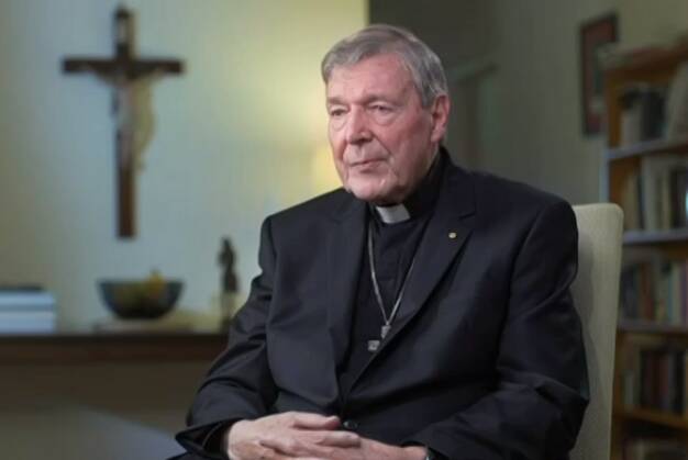 George Pell during the interview aired on Tuesday night. Photo: Sky News.