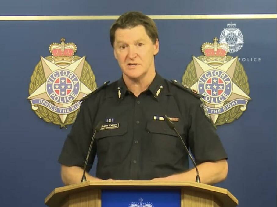 Chief Commissioner Shane Patton speaking on Monday. Photo: Victoria Police.