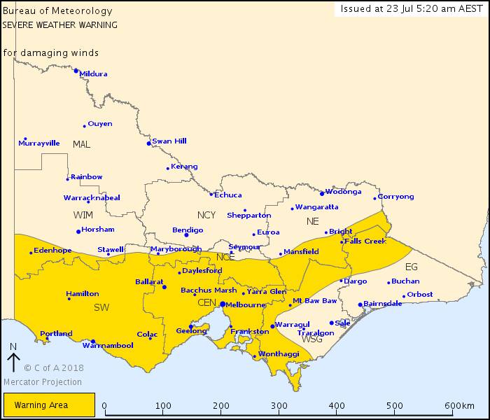 Severe weather warning issued for Ballarat after night of strong winds