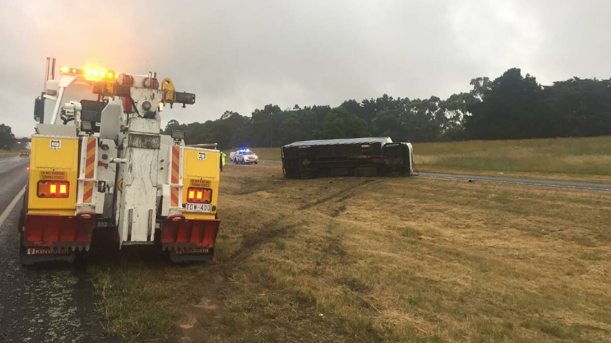 Lucky escape after truck rollover on Western Freeway