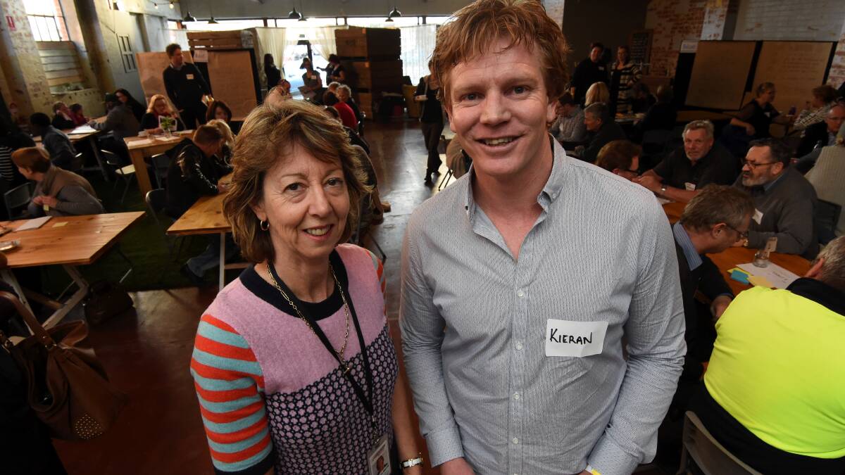 BRAINSTORMING FOR CHANGE: Chief Executive Officer at UnitingCare Carolyn Barrie and Forsight Lane's Kieran Murrihy lead a pioneering community Think Tank on how to end homelessness. Picture: Lachlan Bence 