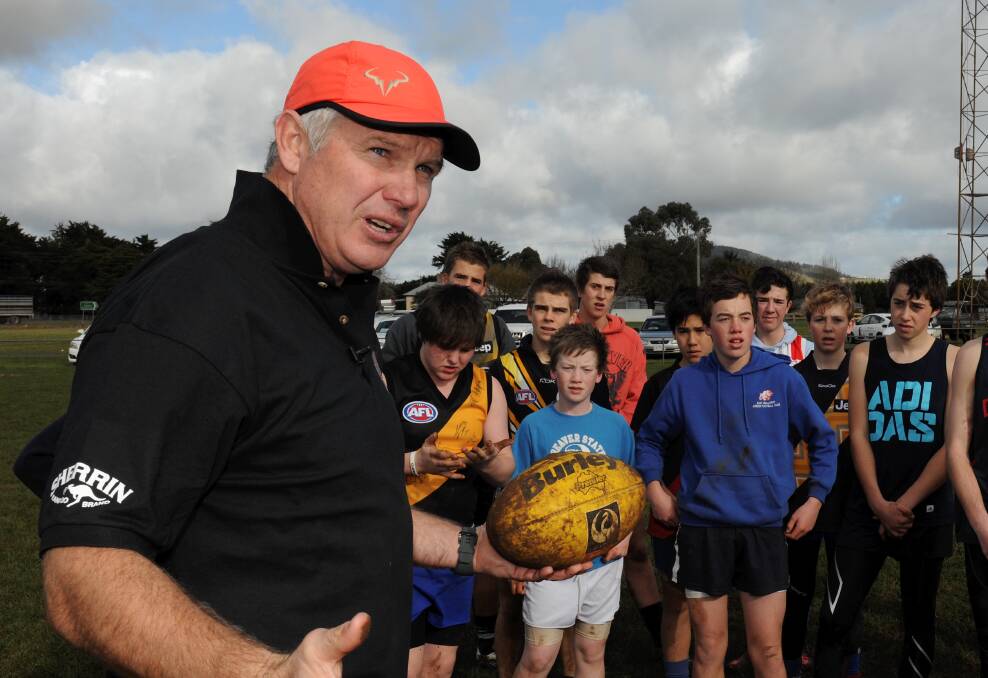 Danny Frawley leading a junior clinic at Bungaree in 2012.