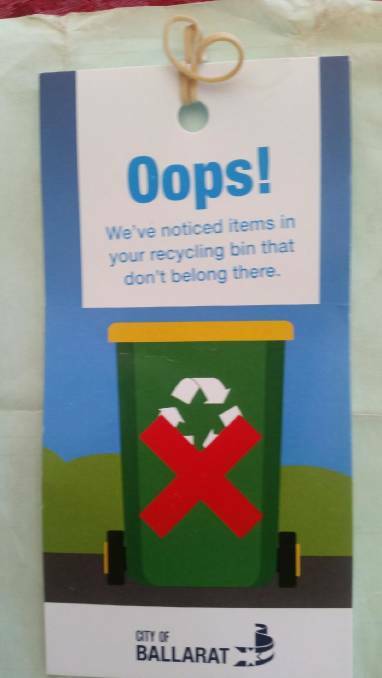 One of the reminders from bin inspectors found on a bin in Lucas. Picture: contributed