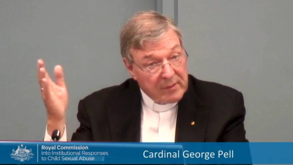 George Pell giving evidence during the Royal Commission. Now the court case is over, much of the previously redacted parts of the report should be able to become public.