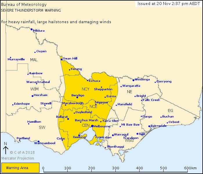 Severe thunderstorm warning issued for Ballarat