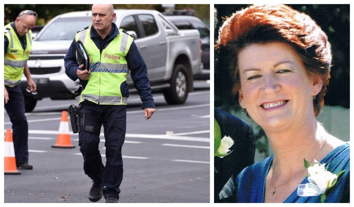 Police investigating the fatal crash last year (left) and Angela Loader (right).