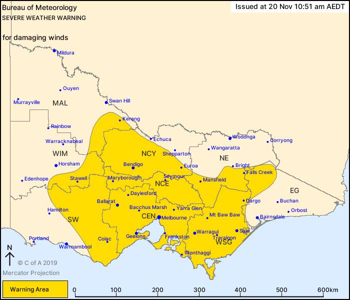 Severe weather warning issued for Ballarat