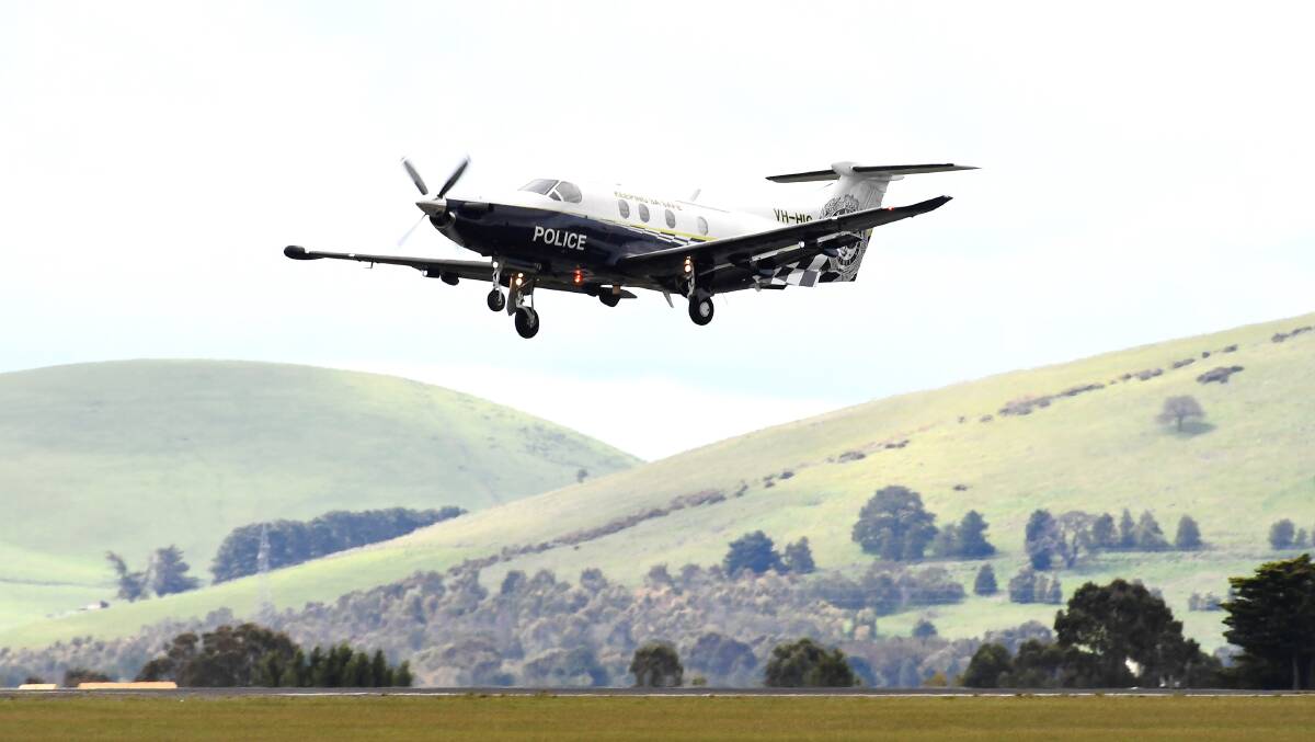The South Australia Police plane flying Matthew Tilley out of Ballarat airport in 2019.