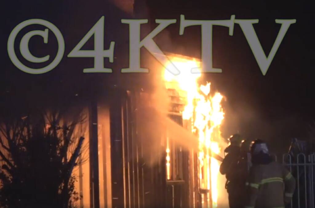 A screenshot of firefighters tackle the blaze. Video: 4KTV.