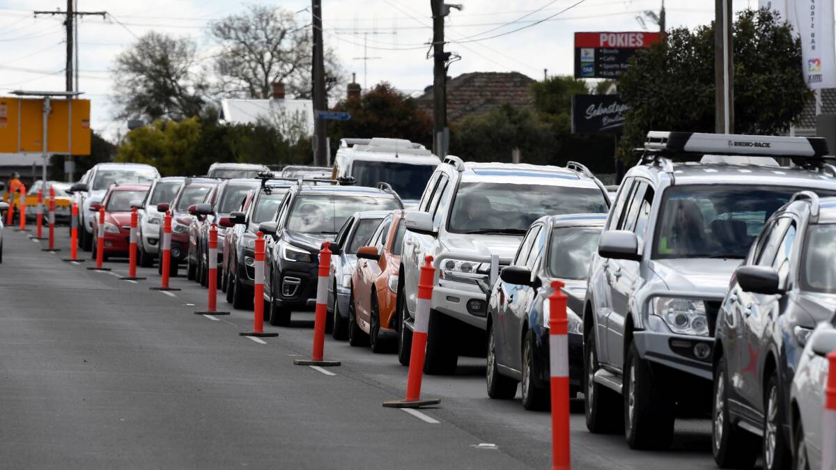 The line along Albert Street in Sebastopol for the testing centre at Marty Busch Reserve.