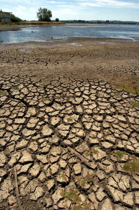 Up close of the cracked mud at the bottom of Lake Wendouree in severe drought. File photo.