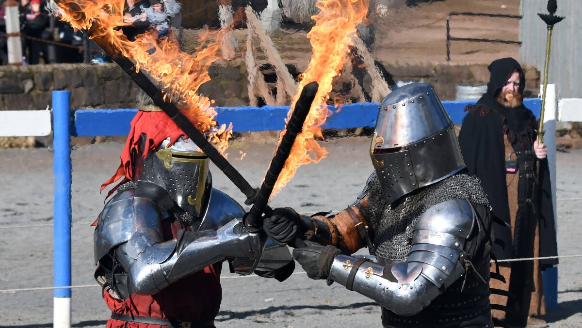 Joust of the Flame performance at Kryal Castle for the Ballarat Winter Festival. Pictures: Kate Healy