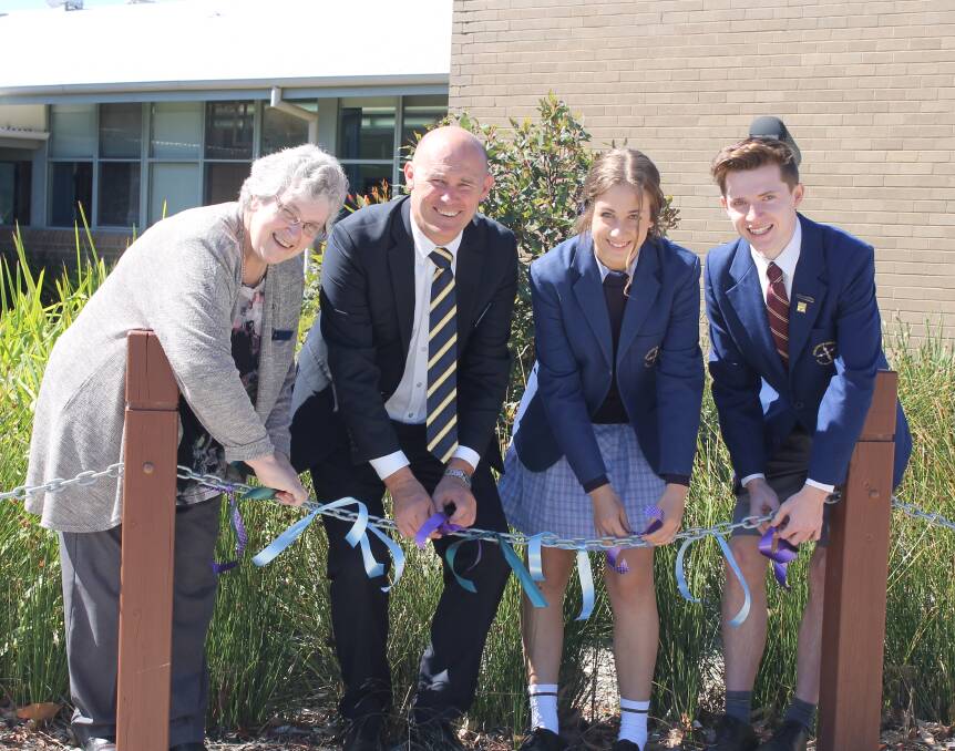 Solidarity: Damascus College deputy principal Sister Marie Davey, principal Matthew Byrne and captains Chiara Angeli and Kaine Burgess.