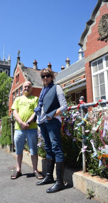 SHOW OF SUPPORT: Maureen Hatcher pictured with clergy sexual abuse survivor Andrew Collins, started Ballarat's Loud Fence campaign.