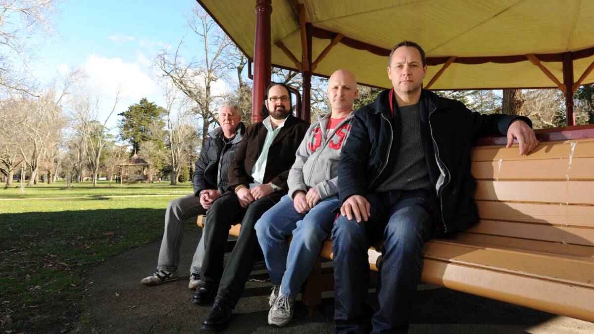 Ballarat clergy abuse survivors Phil Nagle, Stephen Woods, Andrew Collins, Peter Blenkiron. Picture: Justin Whitelock

