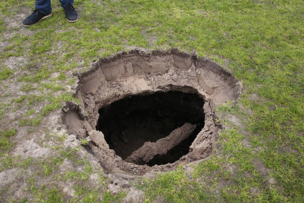 Buninyong Community Reserve's sinkhole which opened up in November last year.