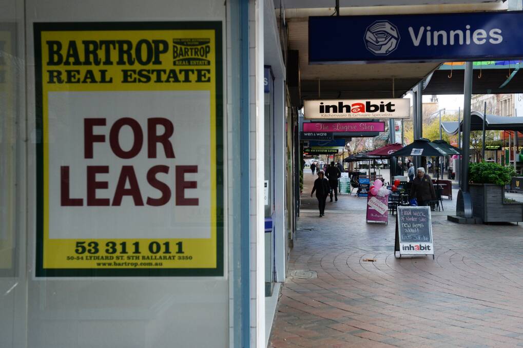 VACANT: A lease sign advertising what was a vacant property on Bridge Mall in June this year. Ballarat City councillors have requested a report into the mall's future, including the potential to re-open it to traffic. Picture: Kate Healy
