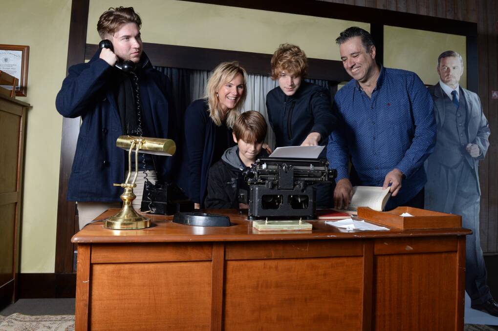 FANDOM: Yannick Beukema, Rianne van Zalinge, Flynn Beukema, 12, Jesse Beukema, 16, and Jerry Maroulis at the Ballarat Gold Museum on Wednesday. The family of five want to see The Doctor Blake Mysteries given a sixth season. Picture: Kate Healy