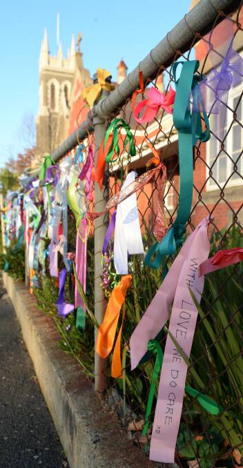 SUPPORT: Ballarat residents tied ribbons to show support for clergy sexual abuse survivors. Picture: Kate Healy 