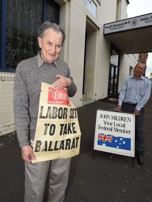  CELEBRATION: Former Ballarat MP John Mildren and Buninyong MP Geoff Howard. Picture Lachlan Bence 