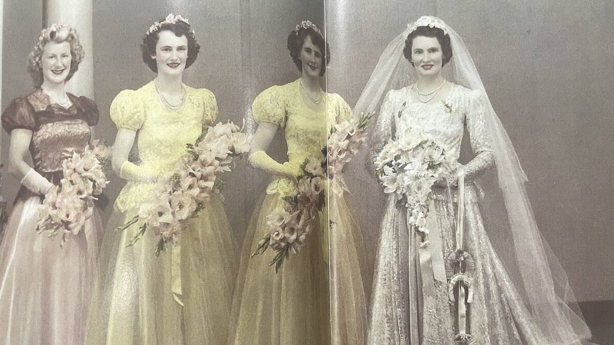 One of the few photos of Dorothy Thomas. Pictured as a bride on her wedding day with her bridesmaids at St Andrews Presbyterian Kirk in Ballarat on December 9, 1950. 