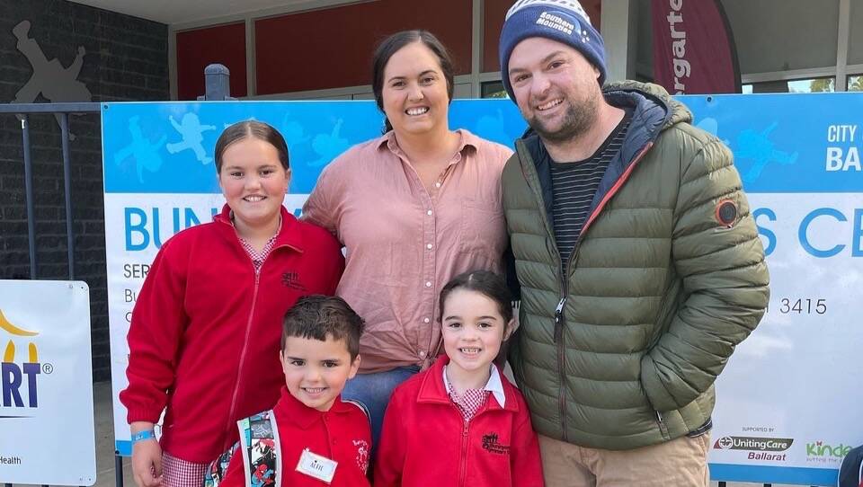Buninyong dad Adam Bridges with his family: partner Belinda Foy and their children Layla, Emmie and Alfie. Picture supplied. 