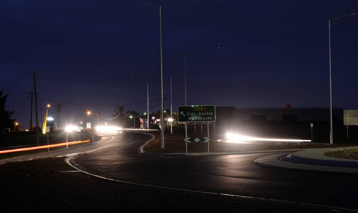 Pre-light: the Learmonth / Link Road roundabout is now lit up at night. 