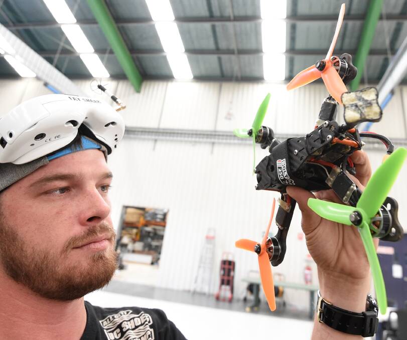 Drone zone: Casey McFarlane from Noosa will compete in the drone racing on the weekend at the Ballarat Exhibition Centre. PICTURE: Lachlan Bence