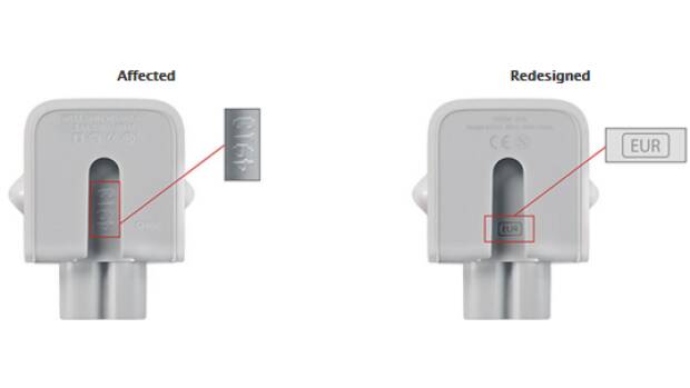Check the underside of your adaptor to see if it is affected by the recall. Photo: Apple
