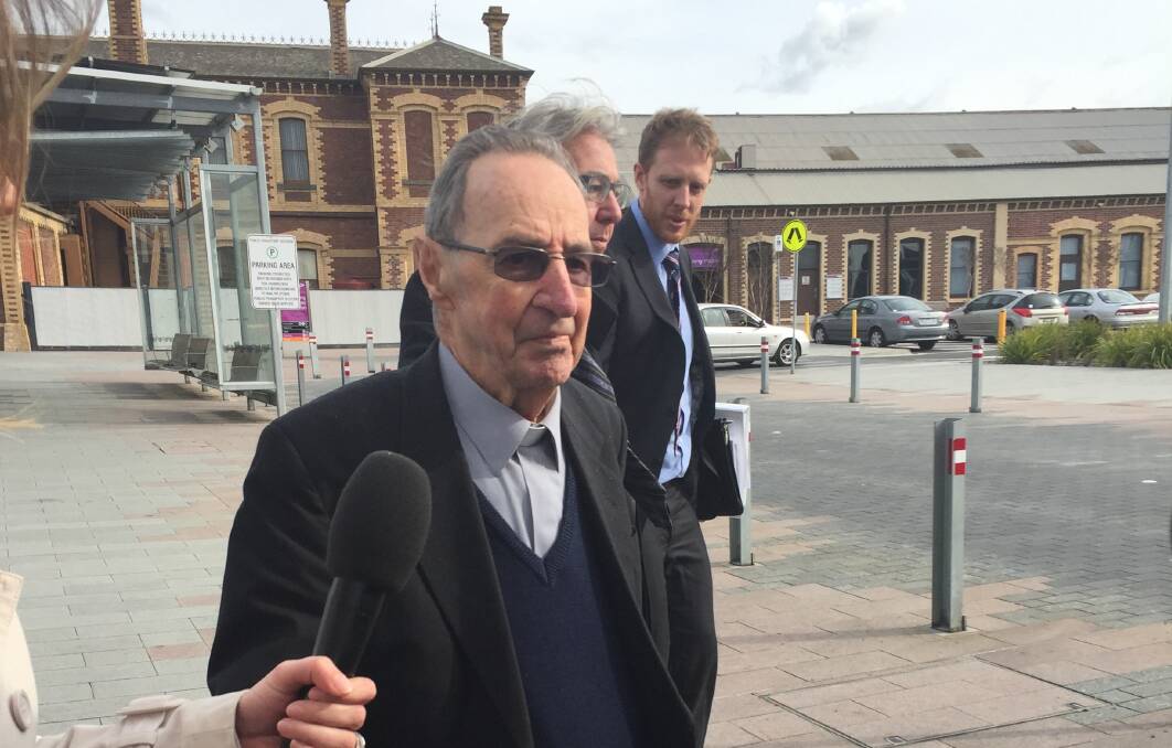 Former Ballarat Bishop Ronald Mulkearns outside court in Geelong on Wednesday. PICTURE: ALICIA THOMAS