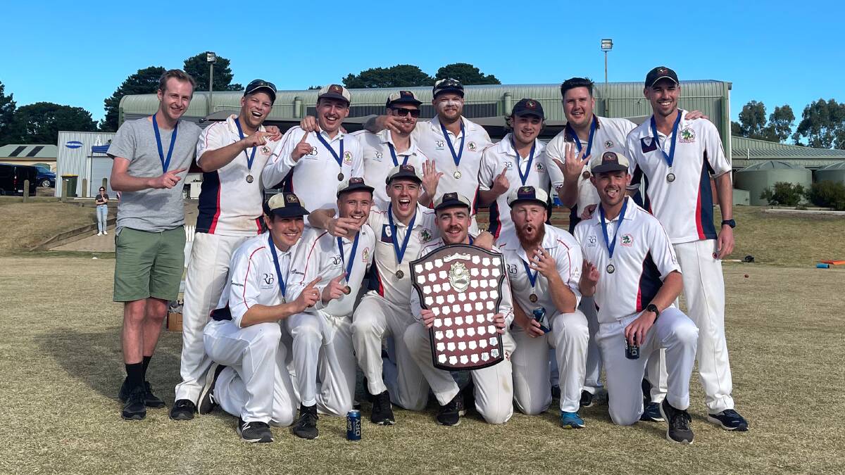 NUMBER ONE: Carngham gets its hands on the Grenville cricket premiership shield. Picture: Grenville Cricket Association 