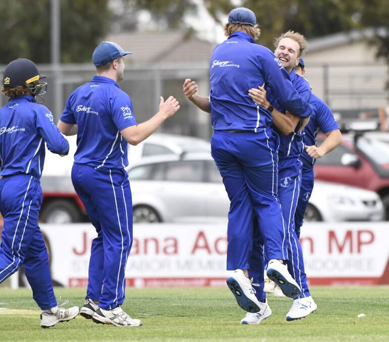 Daniel McDonald of Golden Point celebrates an early wicket. 