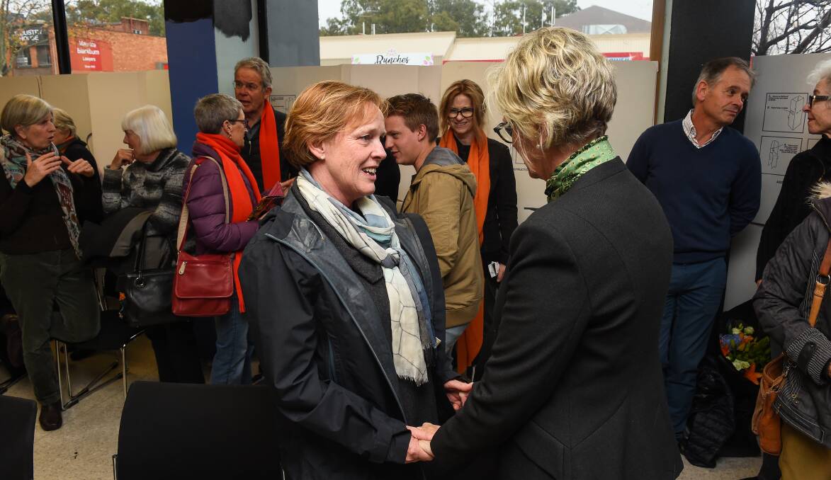 GRATEFUL: Indigo mayor Jenny O'Connor, pictured with Indi MP Helen Haines, said businesses had felt forgotten, but thanked government ministers who listened to the mayors' pleas to be included in the grants scheme.