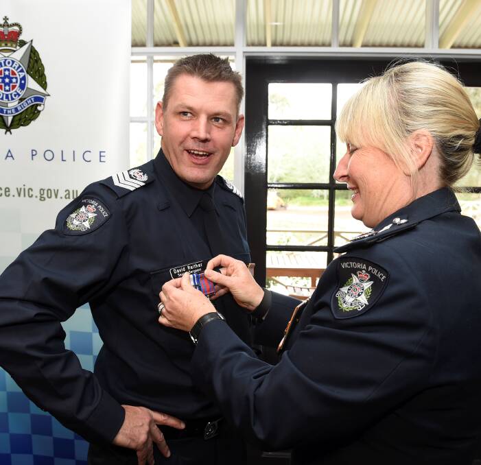 Emblazoned: Assistant Commissioner Tess Walsh commended David Reither's bravery and calm at an honours ceremony in Ballarat on Thursday afternoon. Picture: Lachlan Bence