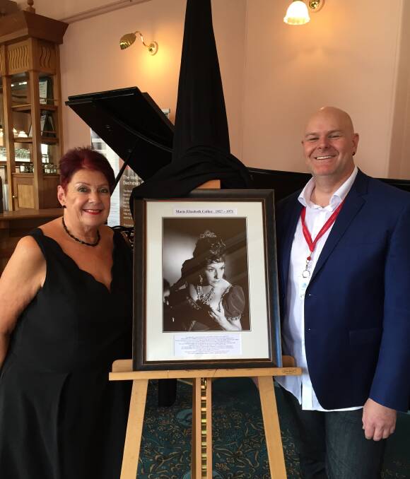 Remembering a legend: Lesley Skilney and Graeme Russell unveiling the portrait of Marie Collier, which will be placed in the Long Room at Her Majesty's Theatre. Picture: Amber Wilson