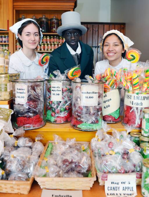 Diversity: Karissa Cribbes, LJ Chawech and Zaire Wilson experience 1850s life at Sovereign Hill during their work experience placement. Picture: Kate Healy