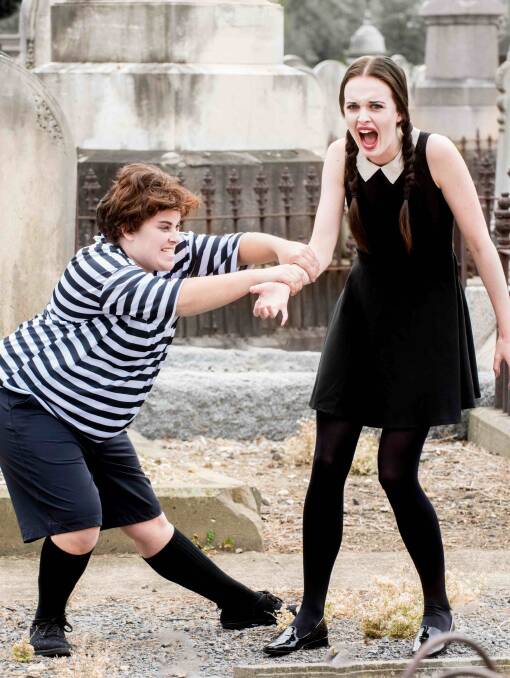 Mysterious and kooky: Emily Roberts as Pugsley and Tess Walsh as Wednesday in the upcoming performance of The Addams Family: The Musical.