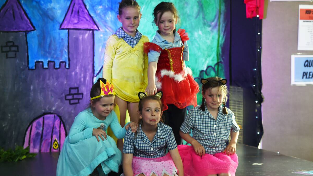 STARS OF STAGE: St James' Parish Primary School prep pupils, back from left, Kaylea and Lily and, front from left, Phoebe, Emme and Tahlia. Picture: Kate Healy