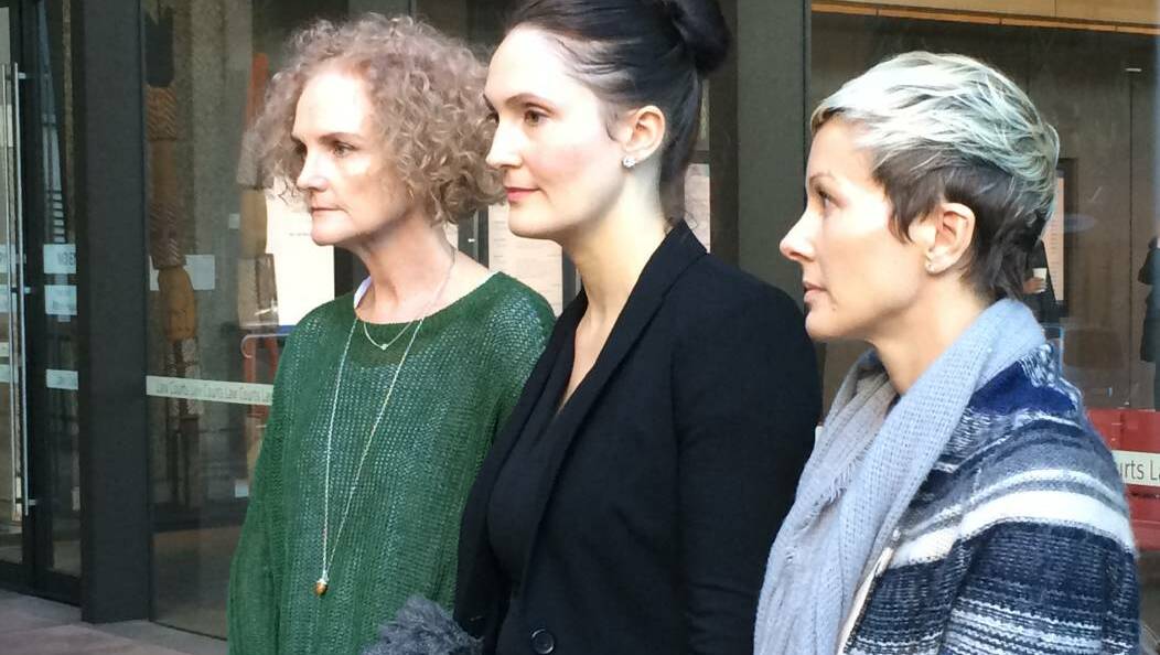 Gai Thompson, lawyer Rebecca Jancauskas and Jo Manion outside the federal court on Tuesday. Picture: Joanne McCarthy